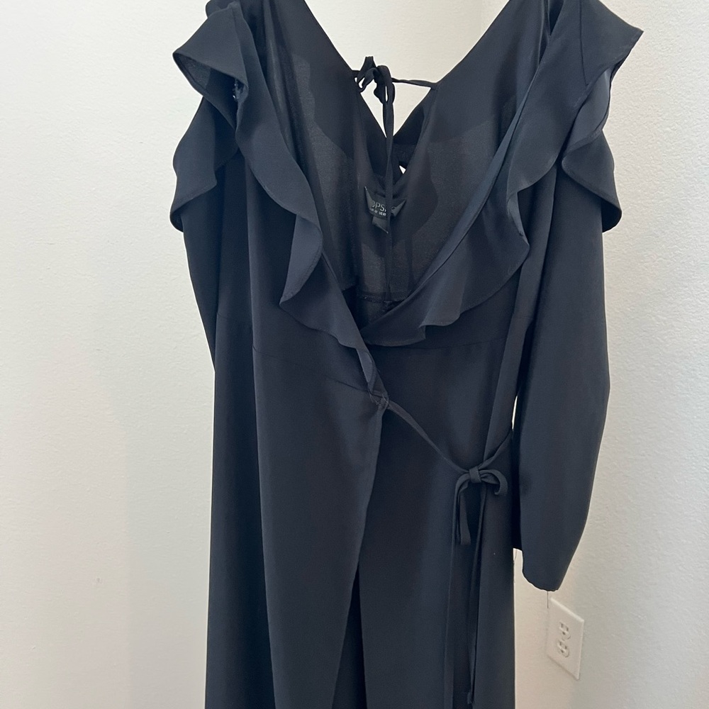 Topshop Black Ruffled Wrap Cocktail Dress